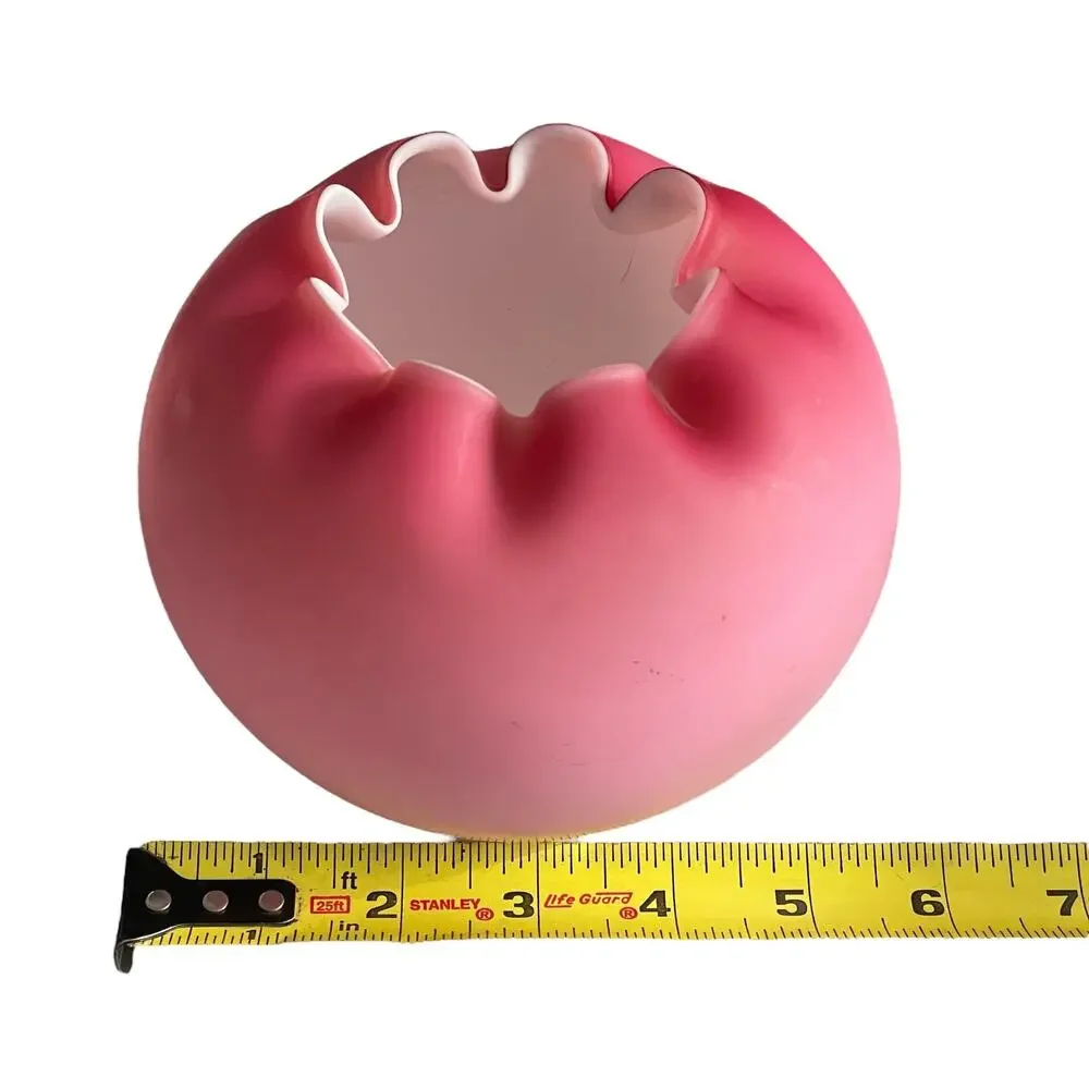 Vintage Victorian Pink Satin Glass Crimped Rose Bowl Ruffled Vase Ombre READ